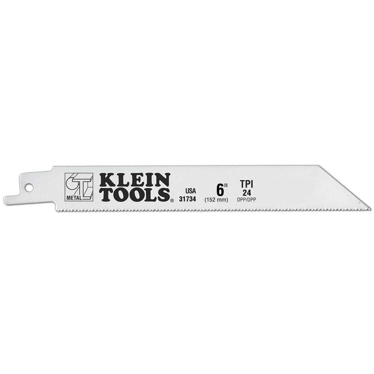 Klein 31734 Reciprocating Saw Blade, 6", .035 wide, 24 TPI, for 18 Ga. Metal & Und
