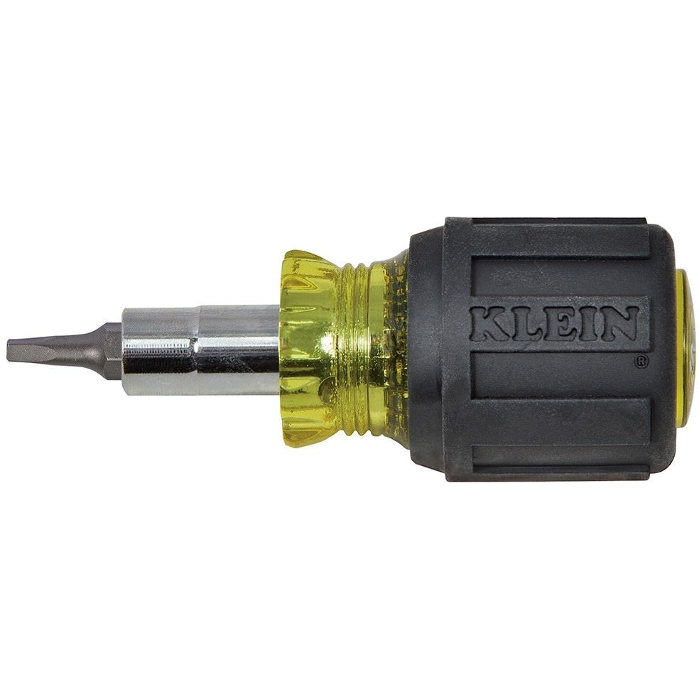 Klein 32562 Stubby Multi-Bit Screwdriver with Square Recess Bit and 1 1/4" Shaft