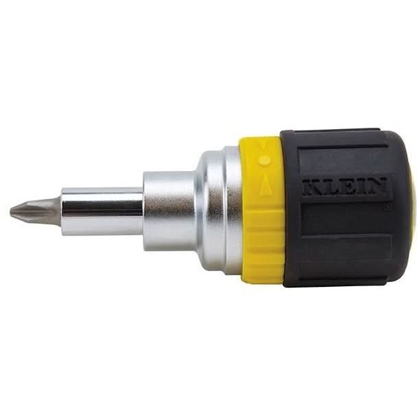 Klein 32593 Multi-Bit Ratcheting Screwdriver, 6-in-1, Stubby, Ph, Sl, Nut Bits