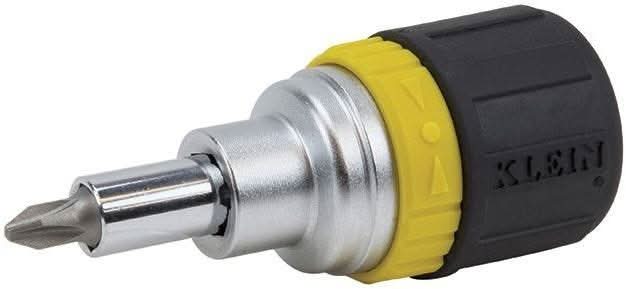 Klein 32593 Multi-Bit Ratcheting Screwdriver, 6-in-1, Stubby, Ph, Sl, Nut Bits