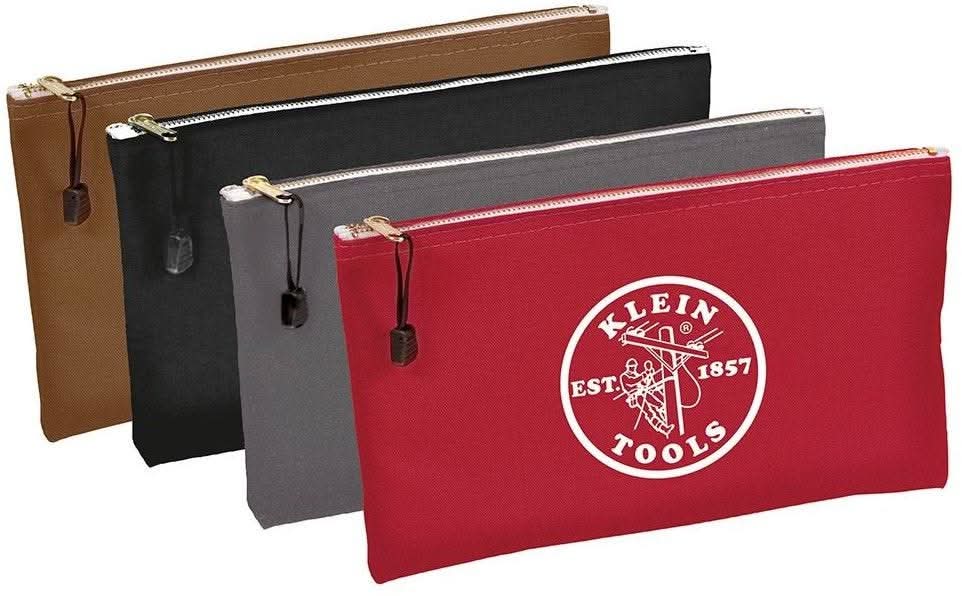 Klein 5141 Zipper Bags, Canvas Tool Pouches Brown/Black/Gray/Red, 4-Pack