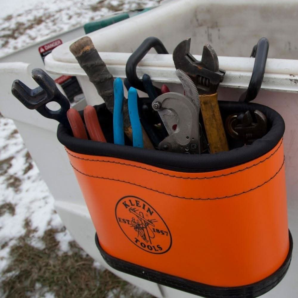 Klein 5144BHB Hard-Body Bucket, 14 Pocket Oval Bucket with Kickstand