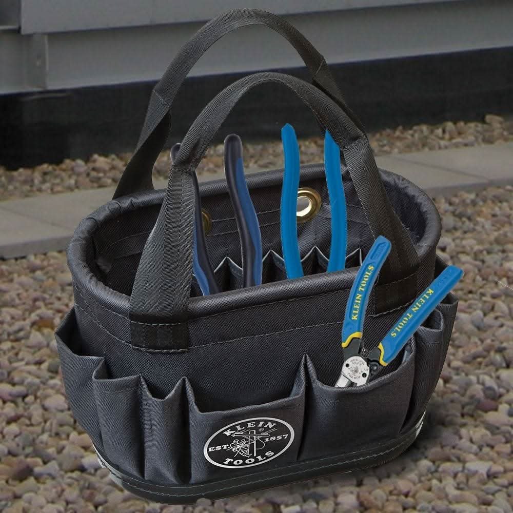 Klein 5144BHB Hard-Body Bucket, 14 Pocket Oval Bucket with Kickstand