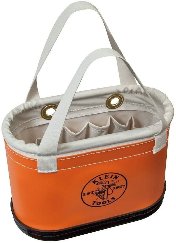 Klein 5144 Canvas Bucket, 15-Pocket Aerial Oval Bucket with Hooks