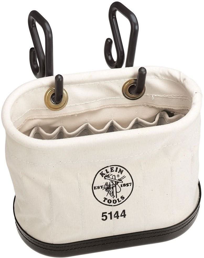 Klein 5144 Canvas Bucket, 15-Pocket Aerial Oval Bucket with Hooks