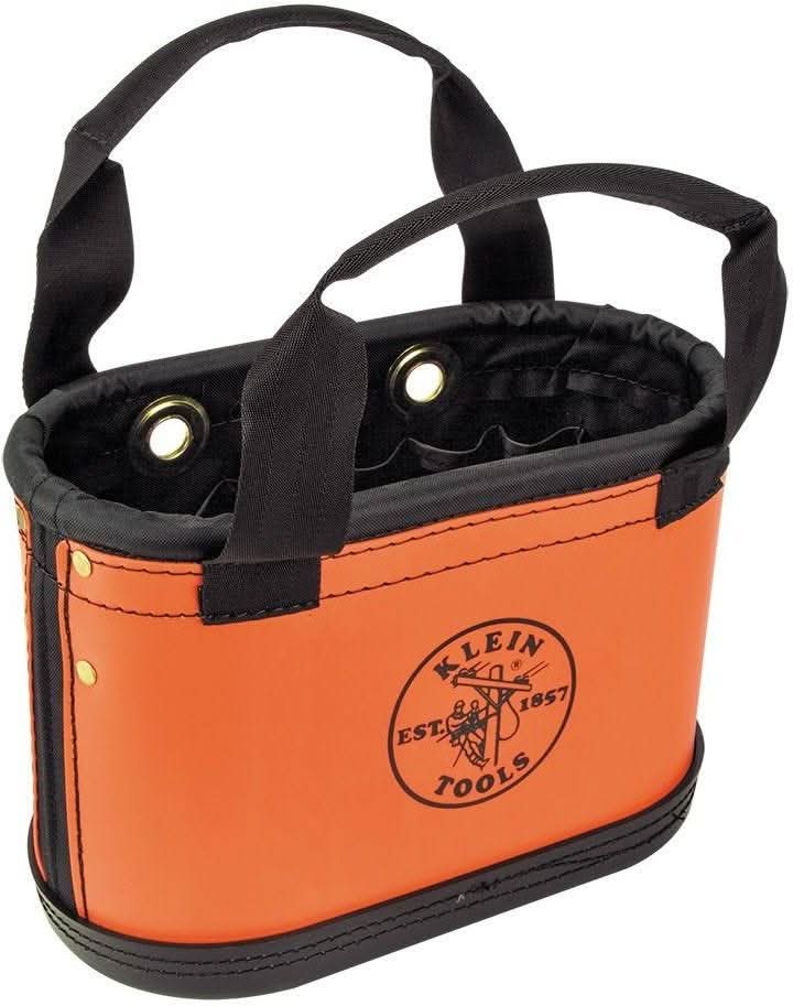 Klein 5144 Canvas Bucket, 15-Pocket Aerial Oval Bucket with Hooks