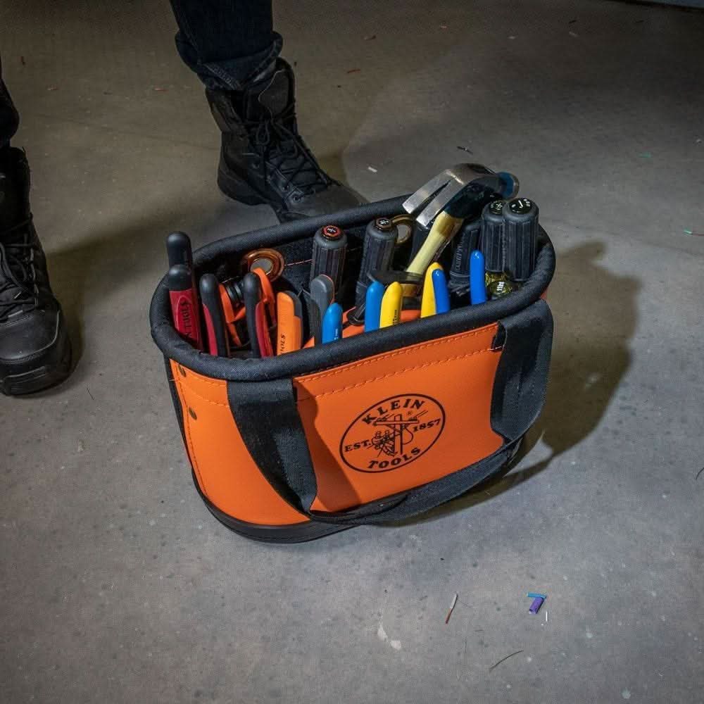 Klein 5144 Canvas Bucket, 15-Pocket Aerial Oval Bucket with Hooks