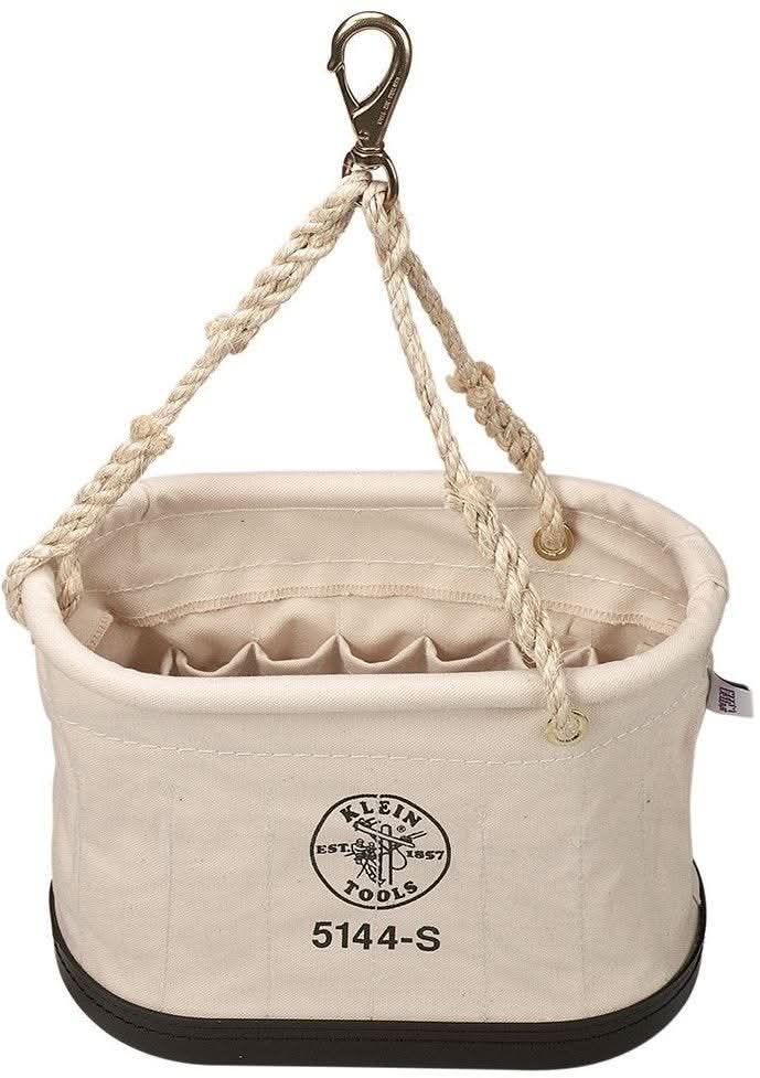 Klein 5144 Canvas Bucket, 15-Pocket Aerial Oval Bucket with Hooks