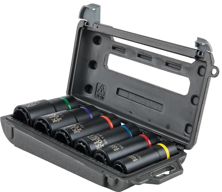 Klein 66010 2-In-1 Impact Socket Set, 12-Point, 6-Piece