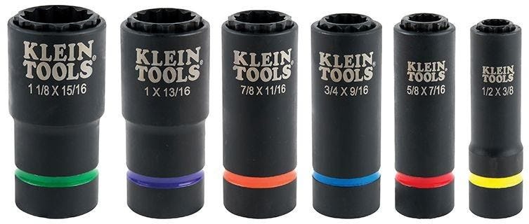 Klein 66010 2-In-1 Impact Socket Set, 12-Point, 6-Piece
