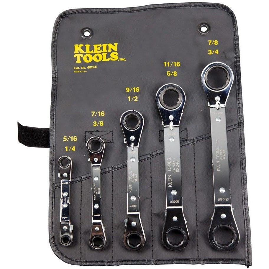 Klein 68245 Reversible Ratcheting Box Wrench Set, 5-Piece