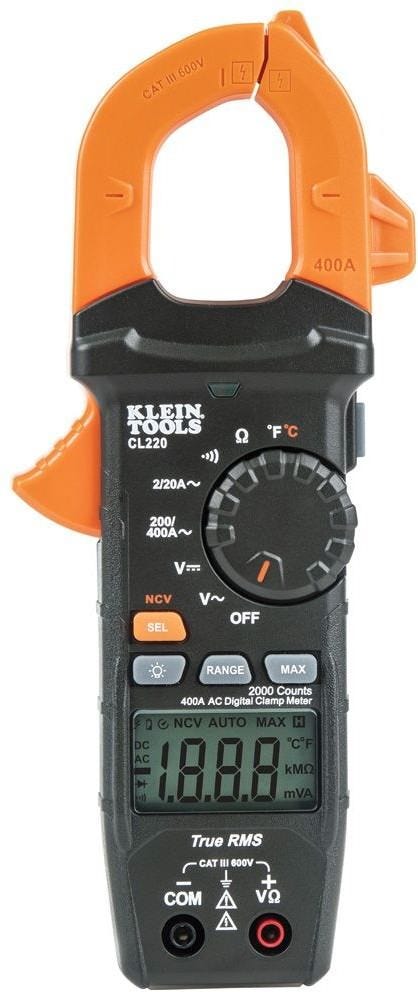 Klein CL220 Digital Clamp Meter, AC Auto-Ranging 400 Amp with Temp