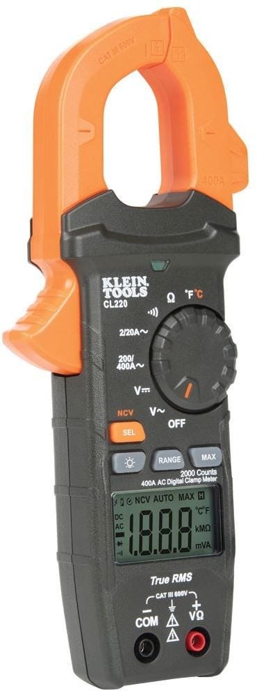 Klein CL220 Digital Clamp Meter, AC Auto-Ranging 400 Amp with Temp