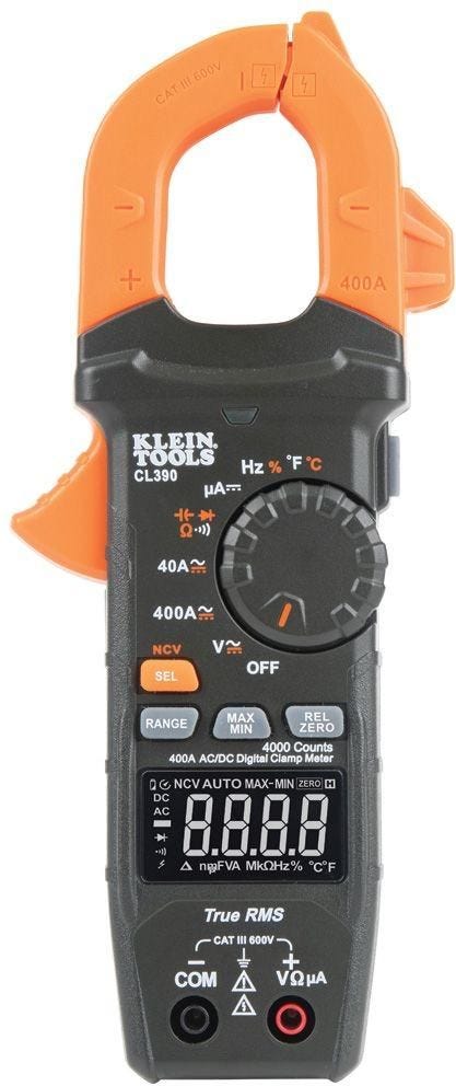 Klein CL390 AC/DC Digital Clamp Meter, Auto-Ranging 400 Amp
