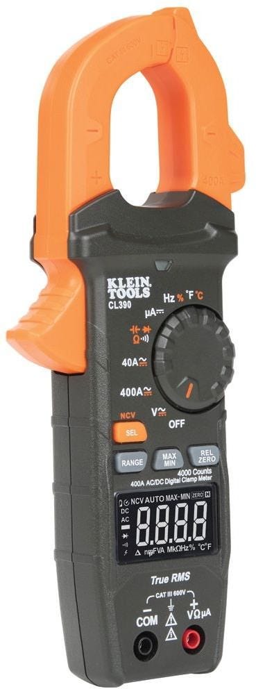 Klein CL390 AC/DC Digital Clamp Meter, Auto-Ranging 400 Amp