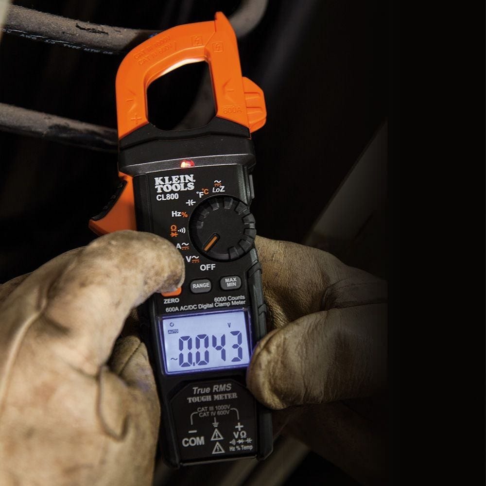 Klein CL800 Digital Clamp Meter, AC Auto-Range TRMS, Low Impedance (LoZ), Auto Off