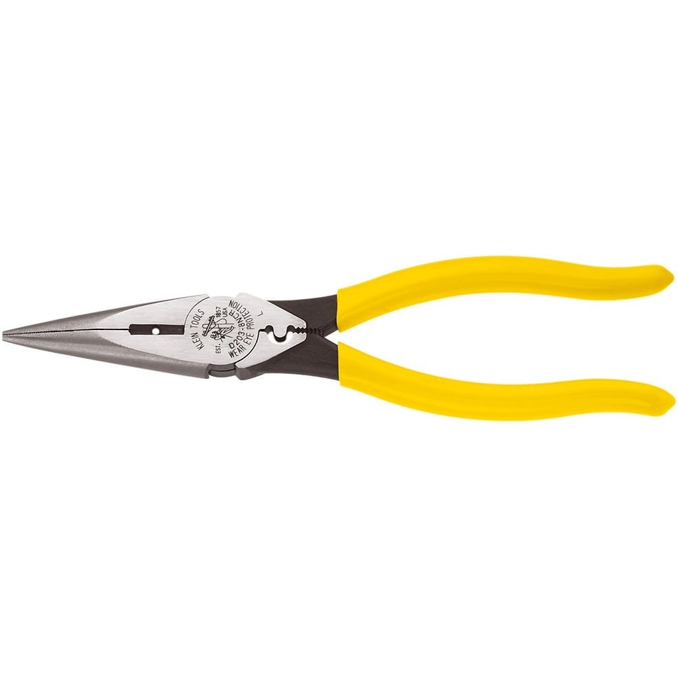 Klein D203-8NCR 8" Heavy-Duty Long-Nose Pliers - Side-Cutting, Wire Stripping & Crimping