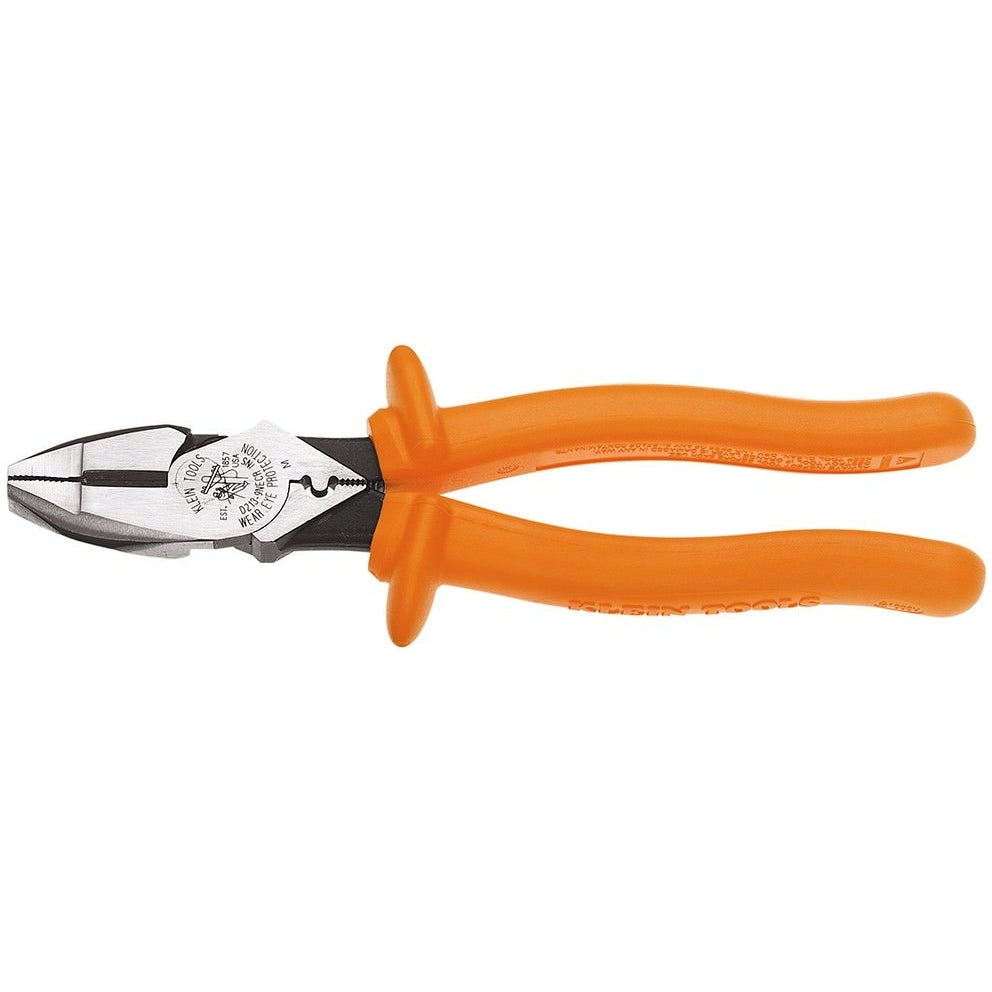Klein D213-9NE-CR-INS 9" Insulated High-Leverage Side-Cutting Pliers - Connector Crimping