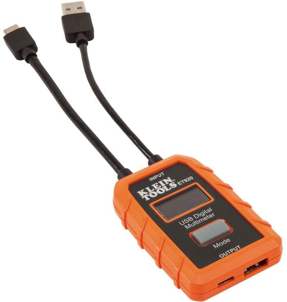Klein ET920 USB Digital Meter, USB-A and USB-C