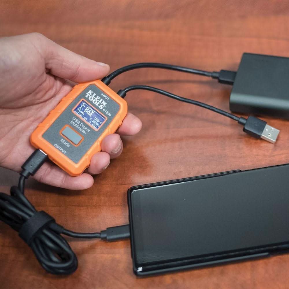 Klein ET920 USB Digital Meter, USB-A and USB-C