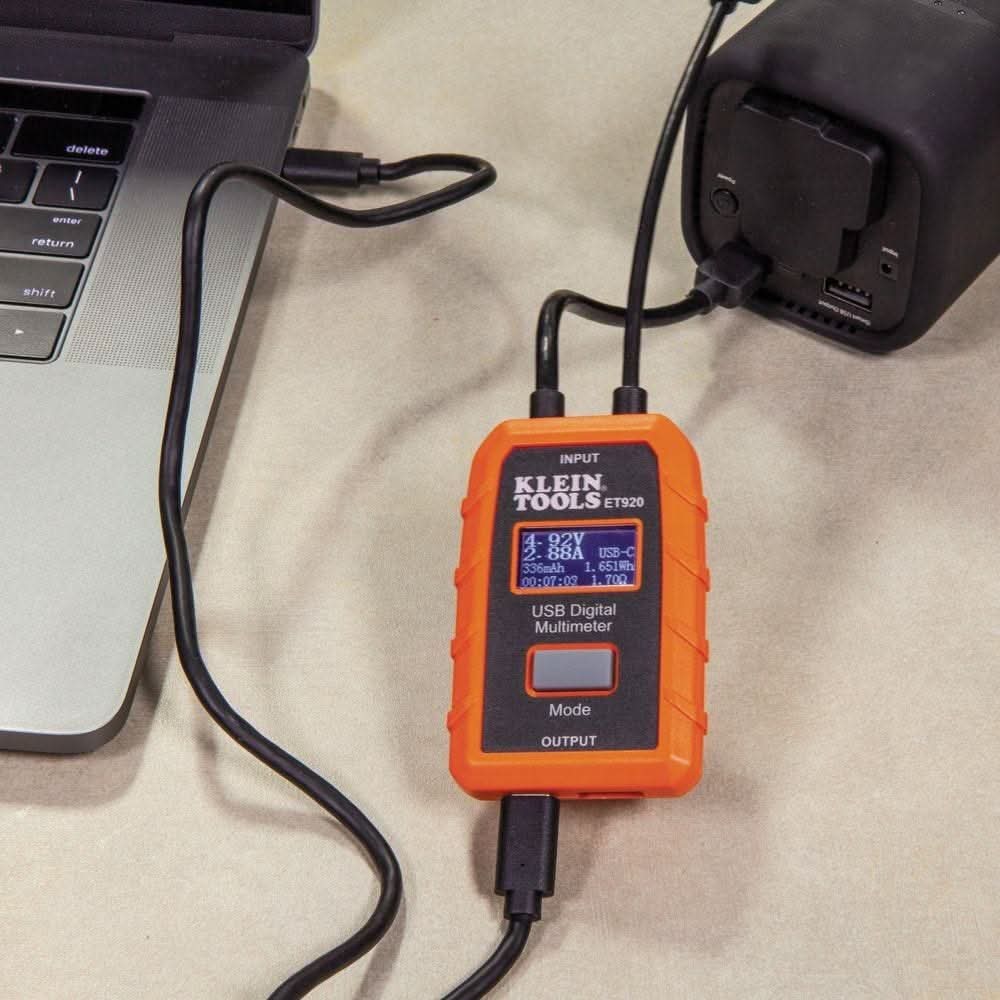 Klein ET920 USB Digital Meter, USB-A and USB-C