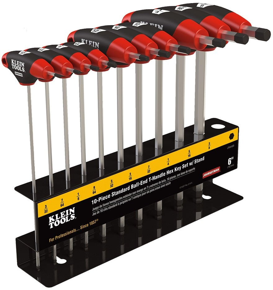 Klein JTH610EB 10-Piece 6" SAE Ball-End Journeyman T-Handle Set with Stand