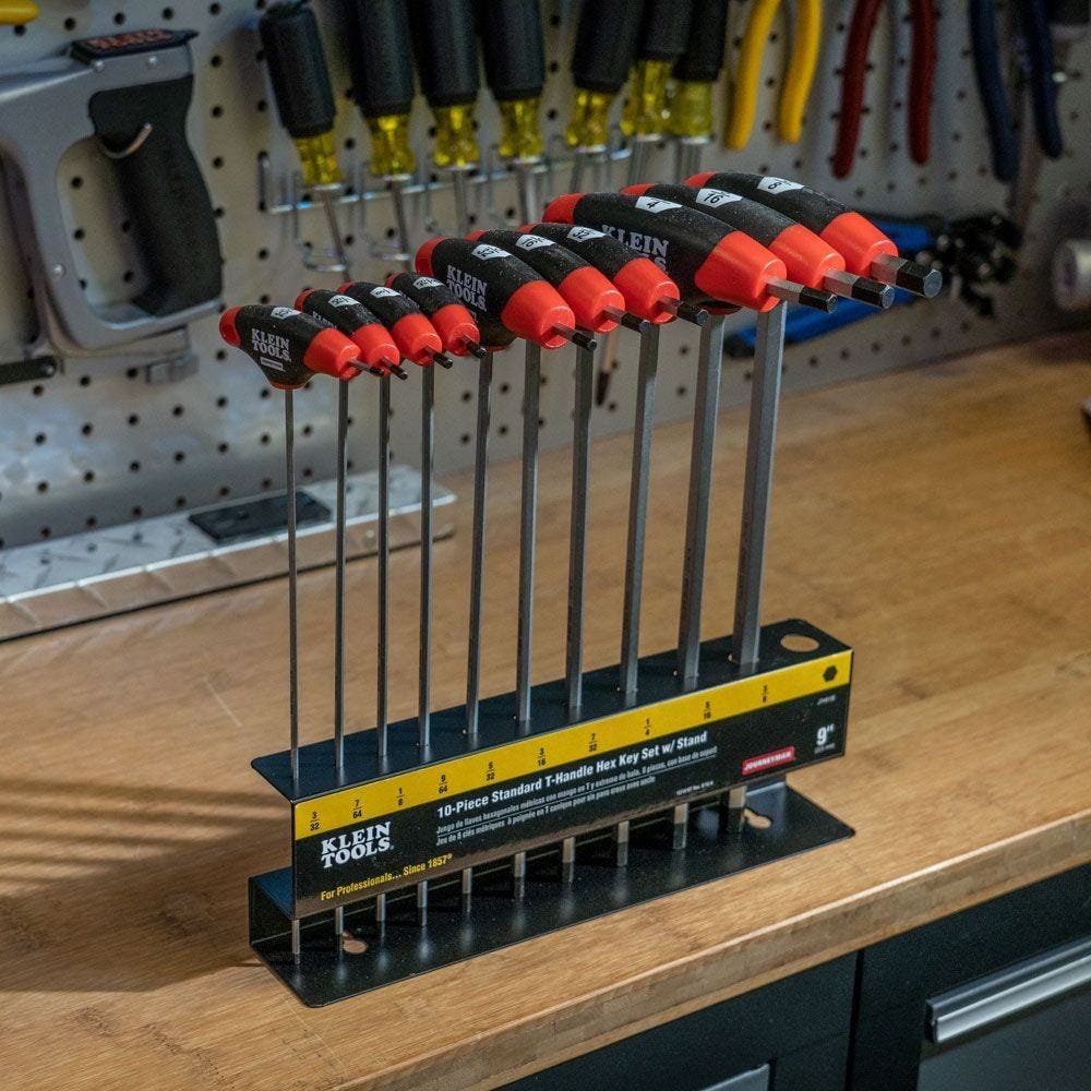 Klein JTH910E Hex Key Set, SAE, T-Handle, 9-Inch with Stand, 10-Piece