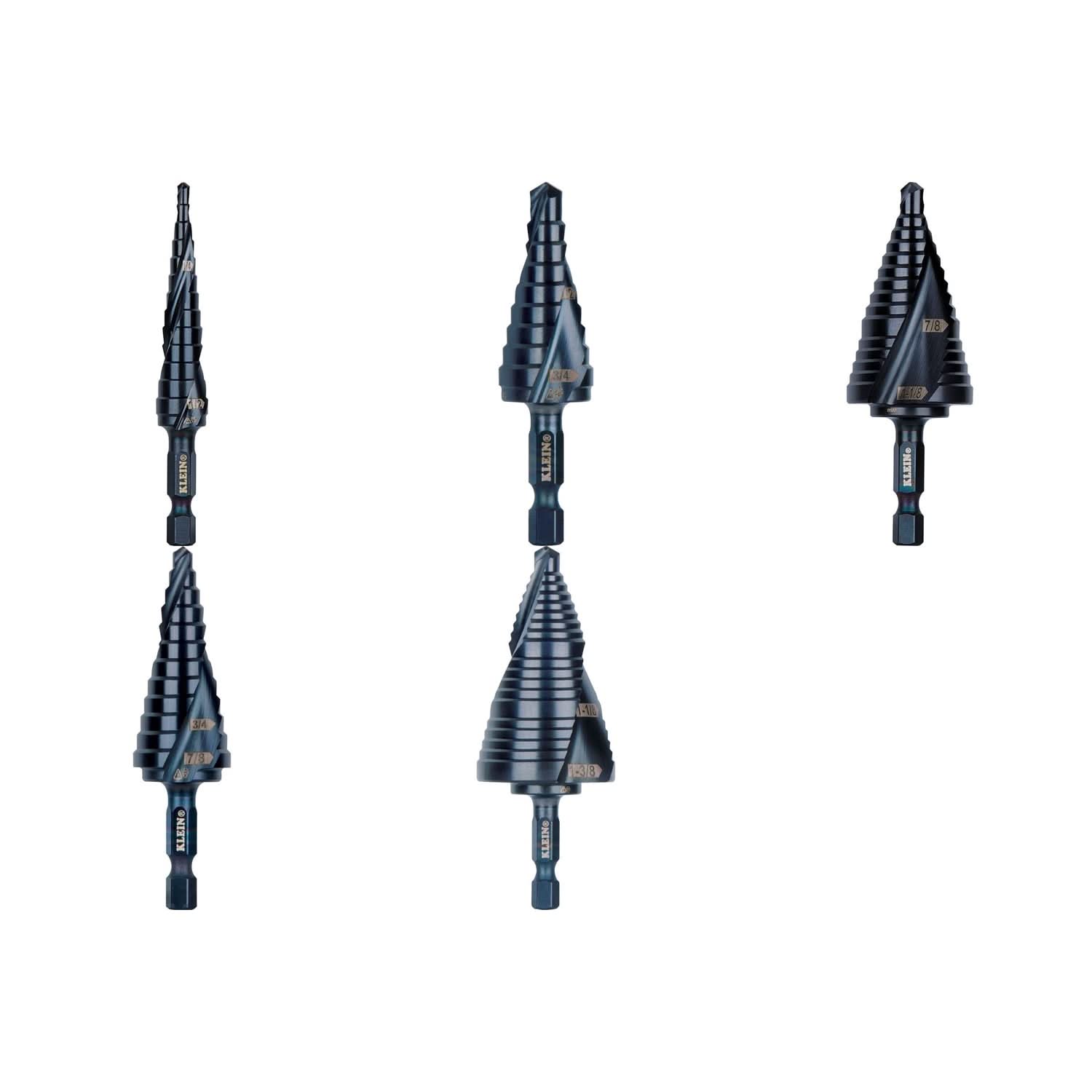 Klein Tools 5-Piece Quick-Release Double Spiral Fluted Step Drill Bit Set