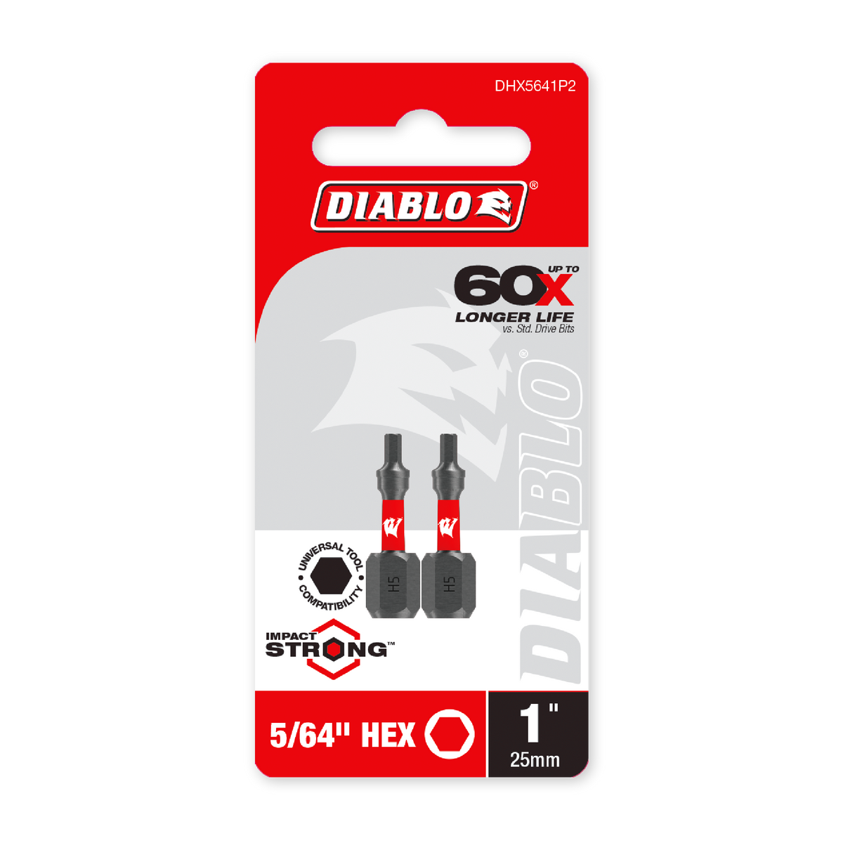 Diablo 5/64 in. x 1 in. Hex Drive Bit (DHX5641P2) in retail packaging