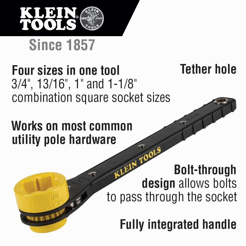 Klein Tools KT152T 4-in-1 Lineman's Slim Ratcheting Wrench