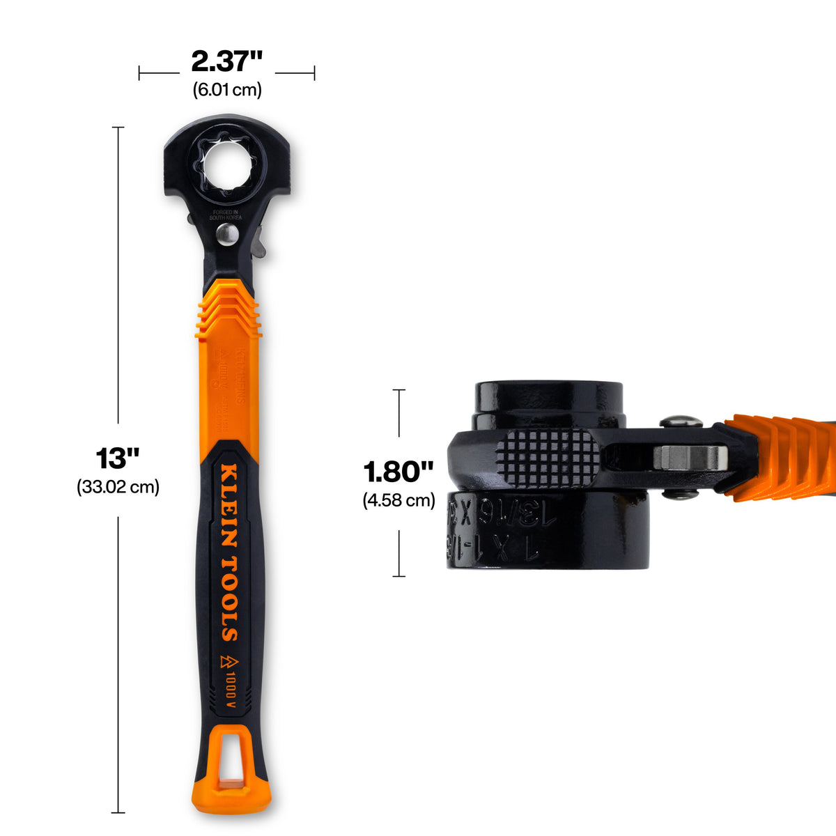 Klein Tools KT171HFINS lineman wrench 3/4, 13/16, 1 and 1-1/8-inch square socket sizes