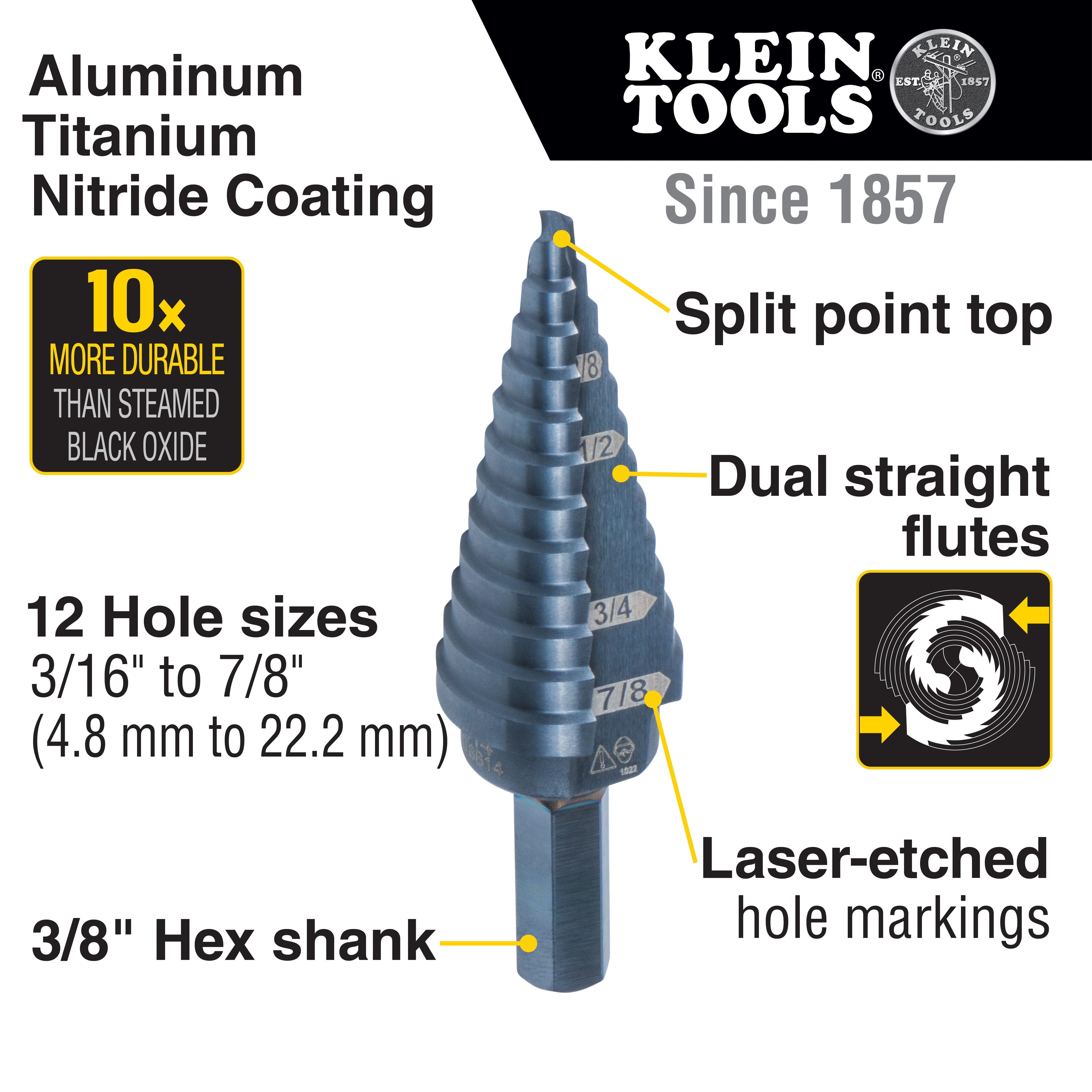 Klein Tools KTSBSPRO 3-Piece Premium Electrician's 3/8-in. Hex Step Bit Set