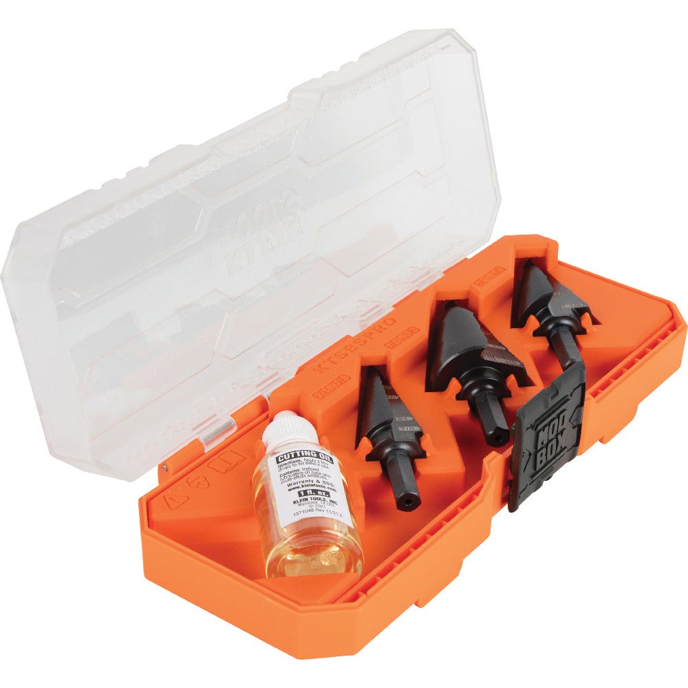 Klein Tools KTSBSPRO 3-Piece Premium Electrician's 3/8-in. Hex Step Bit Set