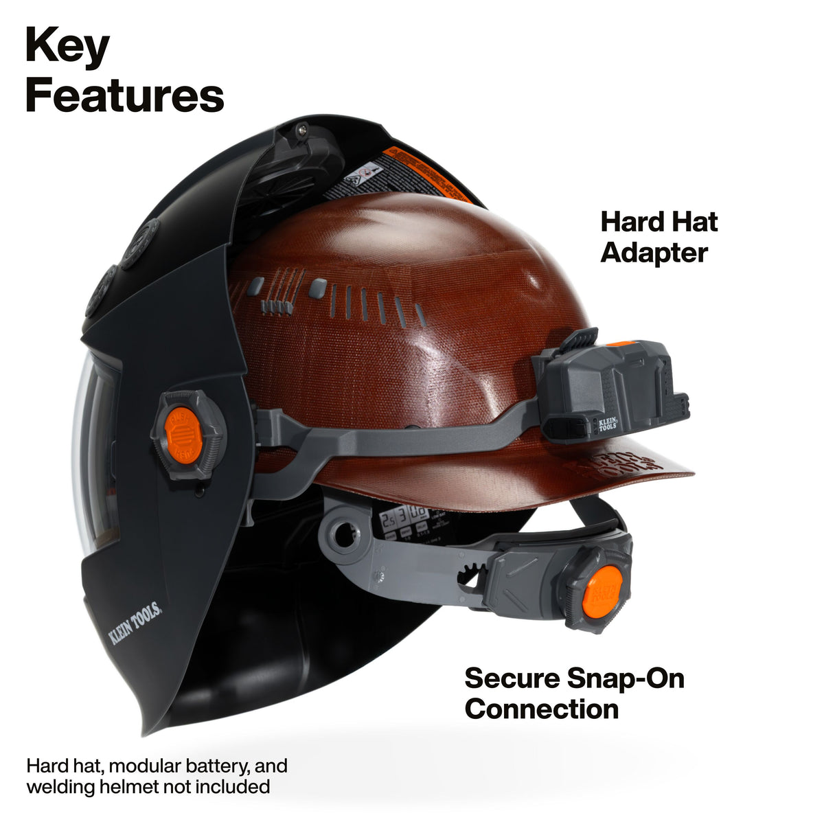 Klein Tools KWHADAPTER snap-on spring harness attaching a welding helmet to a cap-style hard hat