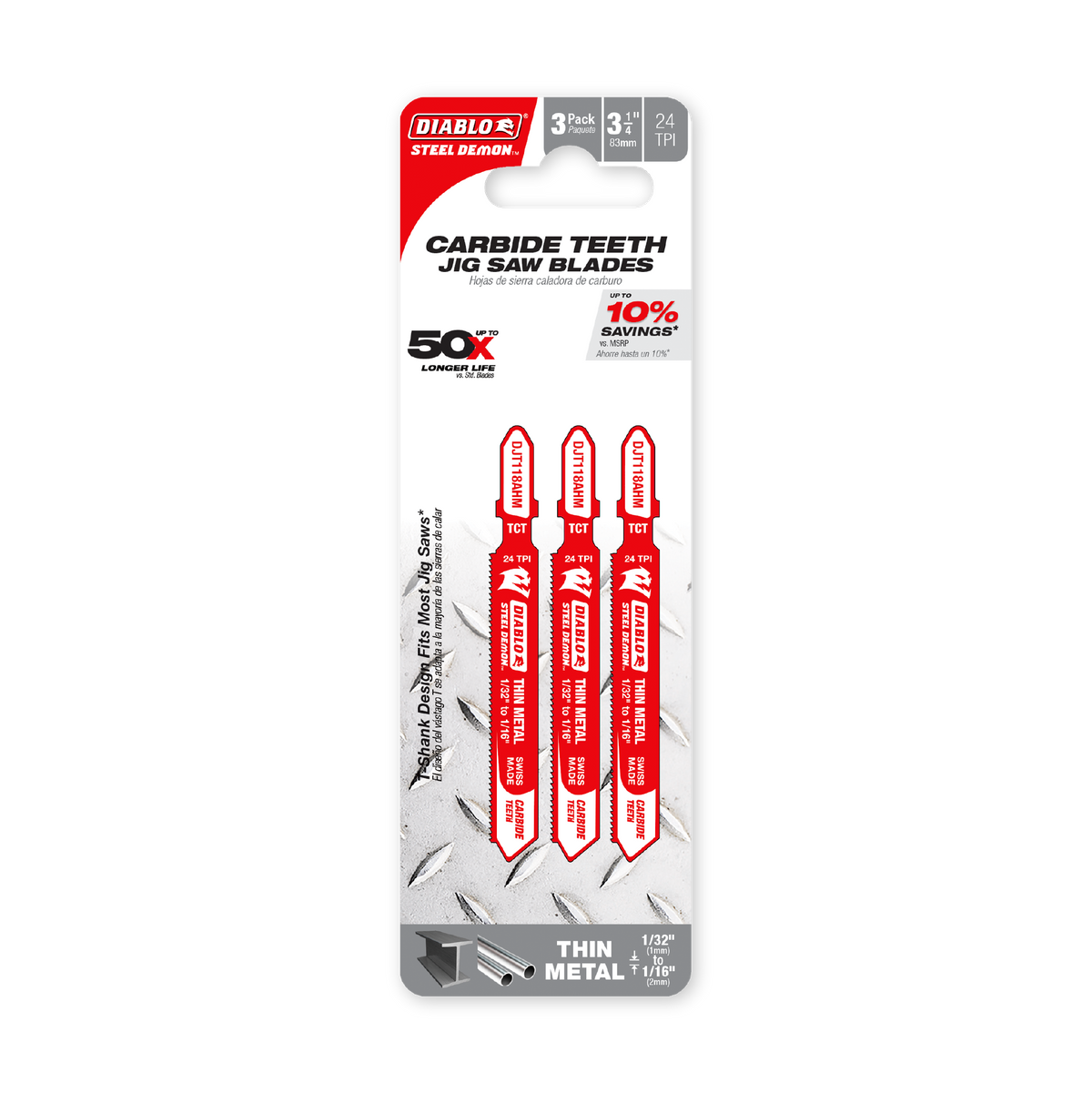 Diablo 3-1/4 in. 24 TPI Carbide Jig Saw Blade for Thin Metal (DJT118AHM3) in retail packaging