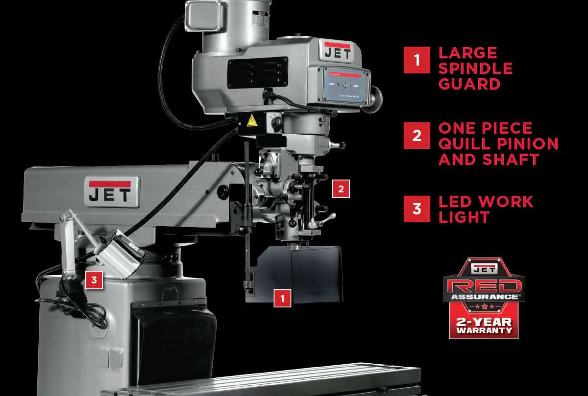 Jet 691050 JTM-1050VS2 Variable Speed Mill with LED Worklamp and Spindle Guard, 230/460V, 3Ph