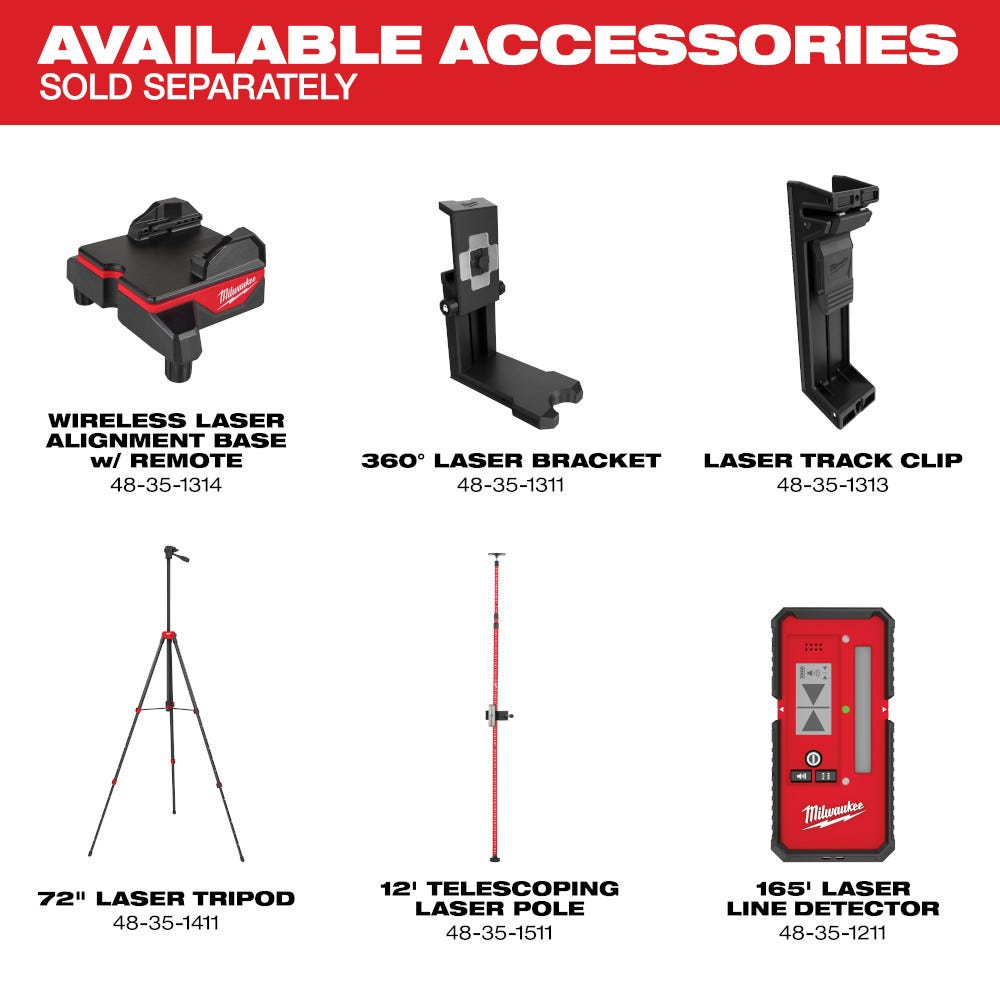 Milwaukee 3642-21 M12 Green 360&deg; 3-Plane Laser w/Automatic Alignment & Receiver