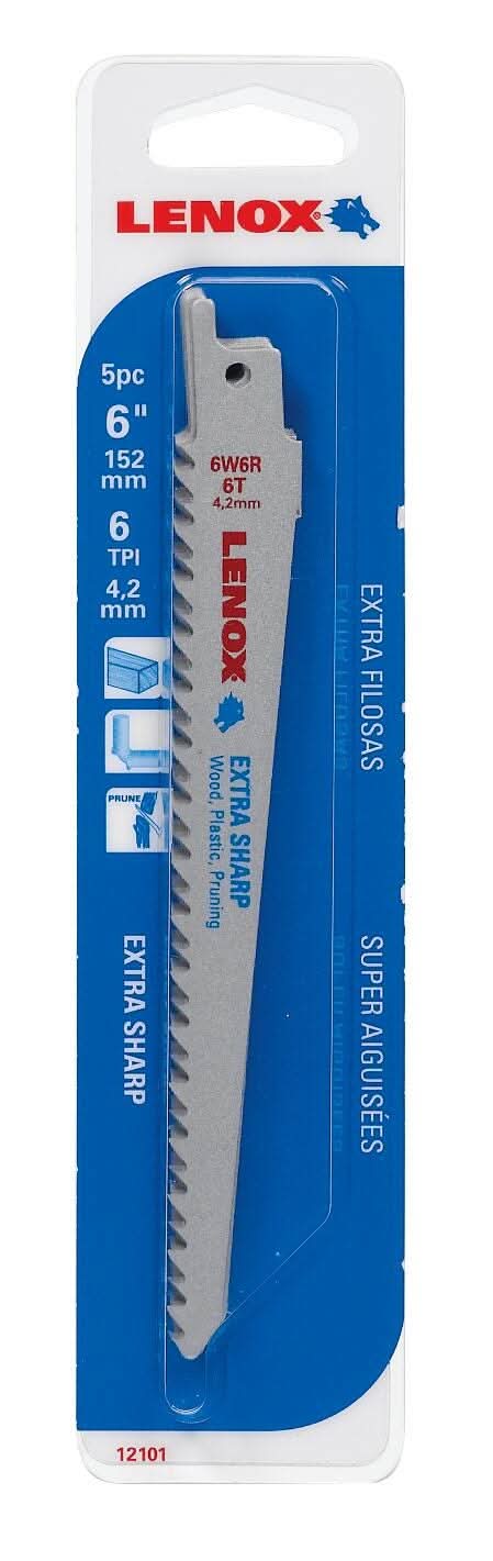 Lenox 121016W6R Extra Sharp Fleam Ground Reciprocating Saw Blades, 6-Inch, 6 TPI, 5-Pack