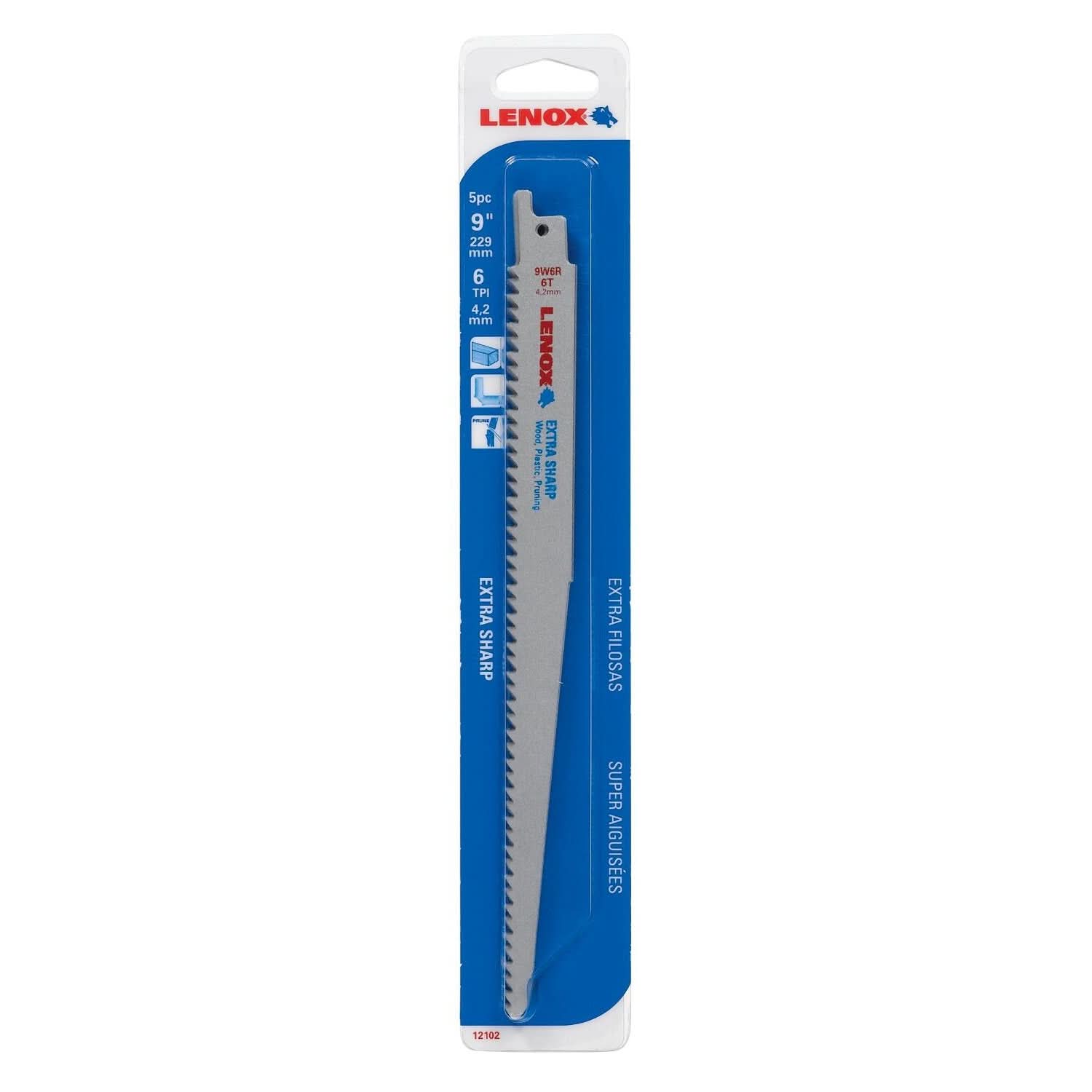 Lenox 121029W6R Extra Sharp Fleam Ground Reciprocating Saw Blades, 9-Inch, 6 TPI, 5-Pack