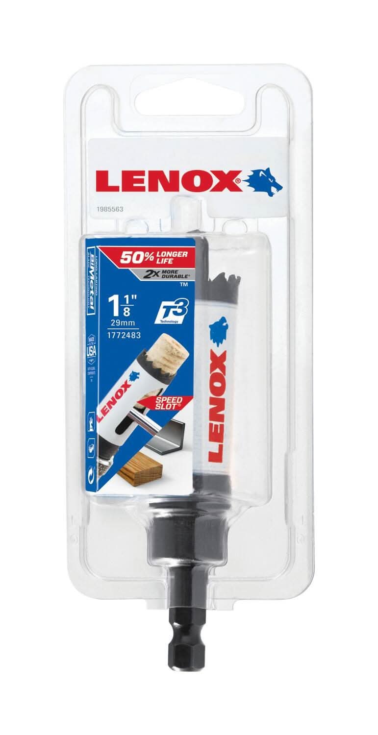 Lenox 1772483 Tools Bi-Metal Speed Slot Arbored Hole Saw with T3, 1-1/8-Inch