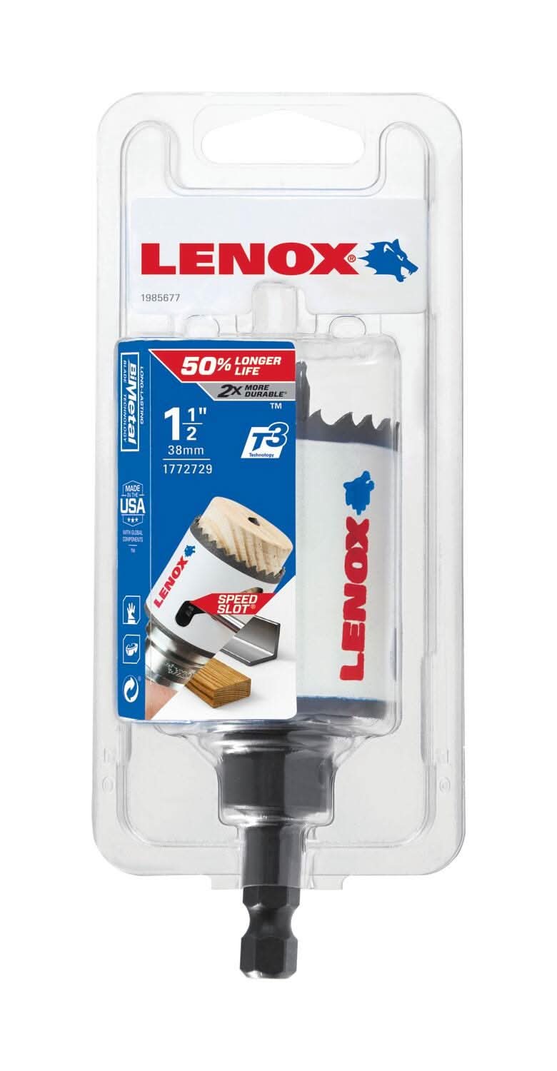 Lenox 1772729 Tools Bi-Metal Speed Slot Arbored Hole Saw with T3, 1-1/2-Inch