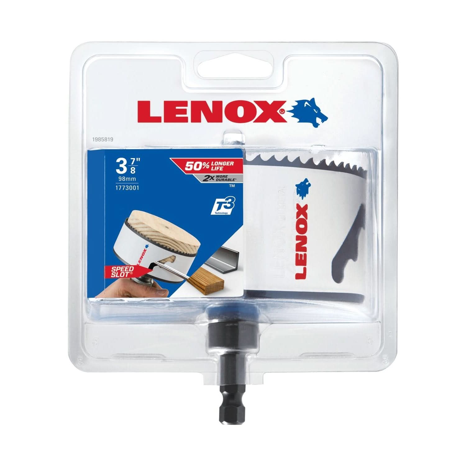 Lenox 1773001 Tools Bi-Metal Speed Slot Arbored Hole Saw with T3, 3-7/8-Inch