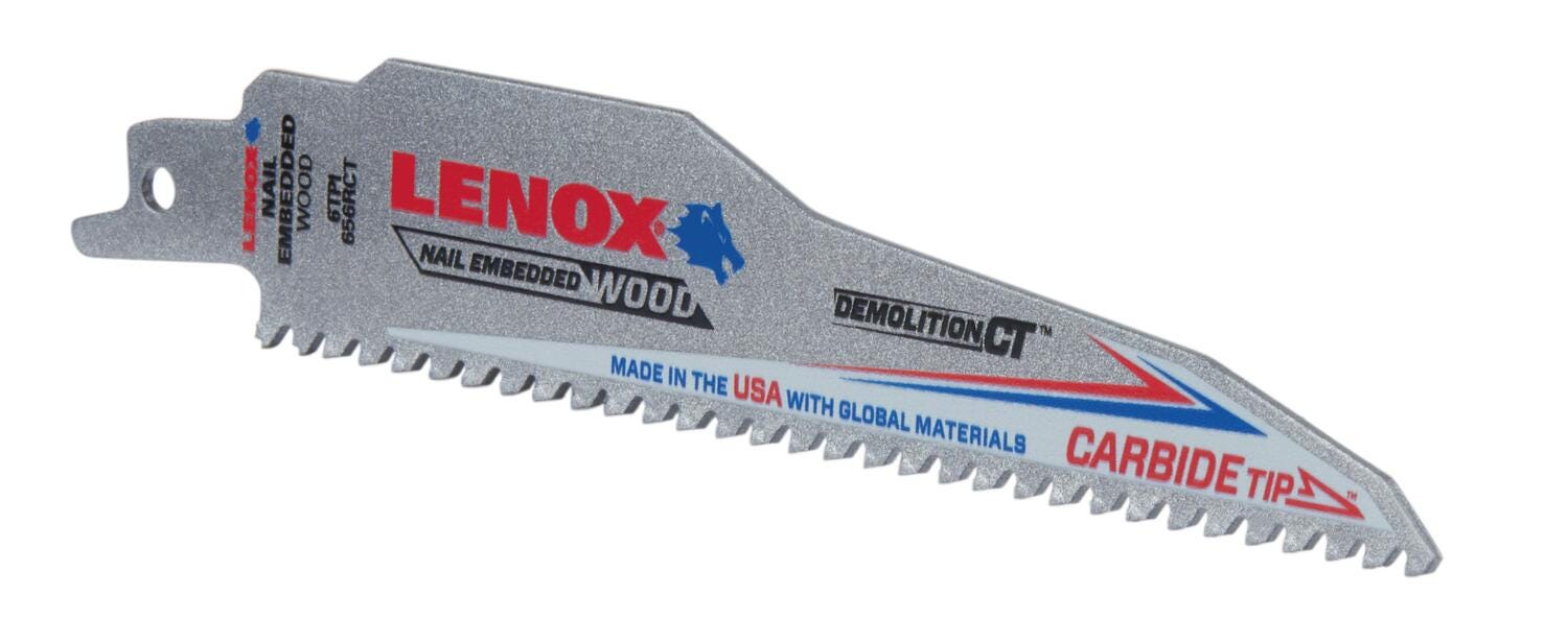 Lenox 1832118 Demolition Carbide Tooth Reciprocating Saw Blade, 6-Inch, 6 TPI, 1-Pack
