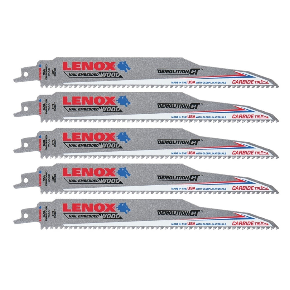 Lenox 1832144 Demolition Carbide Tooth Reciprocating Saw Blade, 9-Inch, 6 TPI, 5-Pack