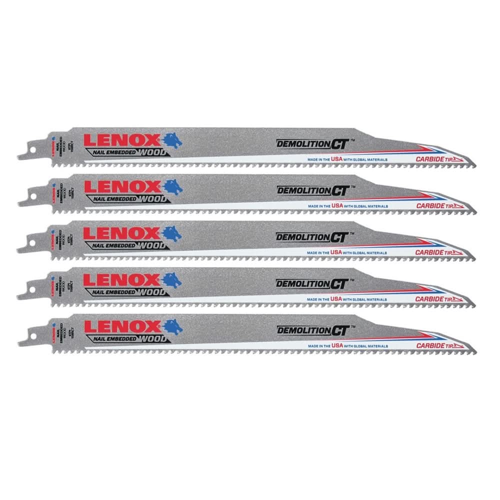 Lenox 1832147 Demolition Carbide Tooth Reciprocating Saw Blade, 12-Inch, 6 TPI, 5-Pack