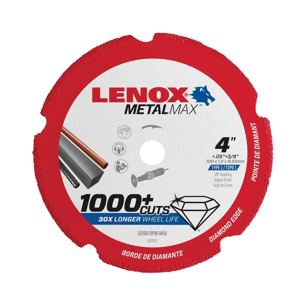 Lenox 1972919 METALMAX Diamond Edge Cutoff Wheel, 4" X 3/8"