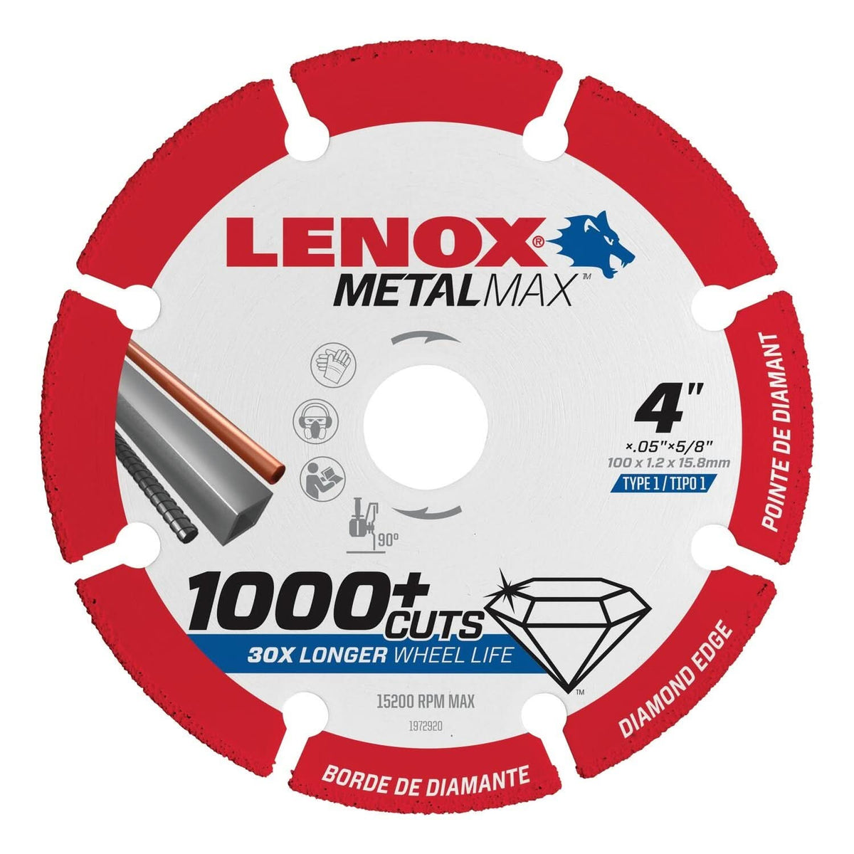 Lenox 1972920 METALMAX Diamond Edge Cutoff Wheel, 4" X 5/8"