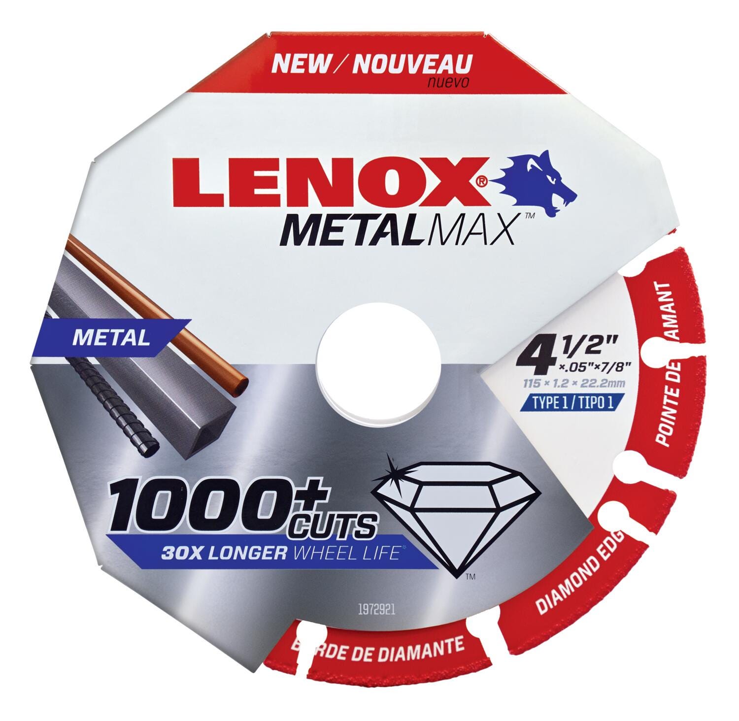 Lenox 1972921 METALMAX Diamond Edge Cutoff Wheel, 4.5" X 7/8"