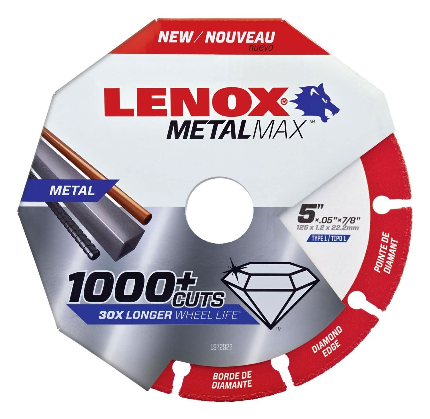 Lenox 1972922 METALMAX Diamond Edge Cutoff Wheel, 5" X 7/8"