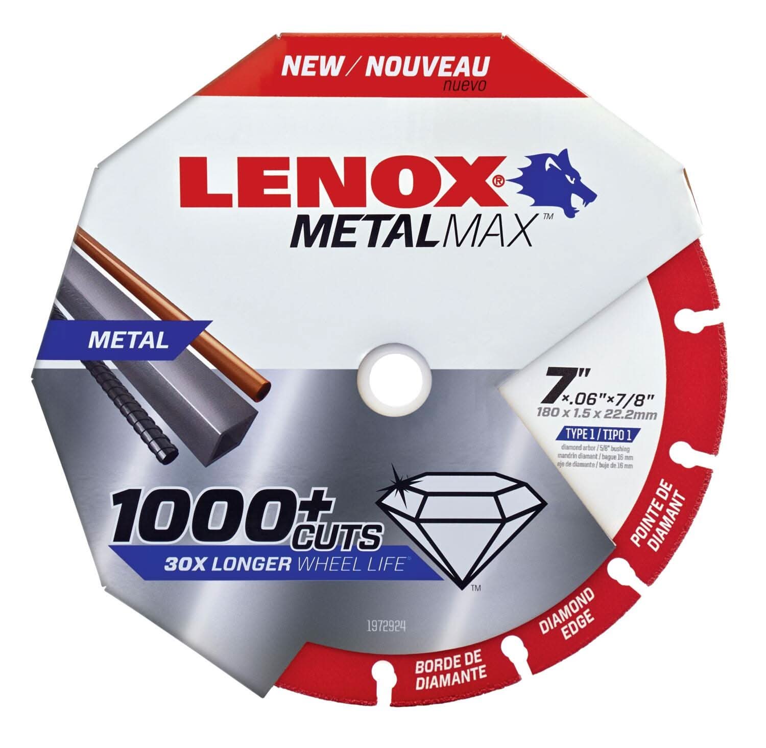 Lenox 1972924 METALMAX Diamond Edge Cutoff Wheel, 7" X 7/8"